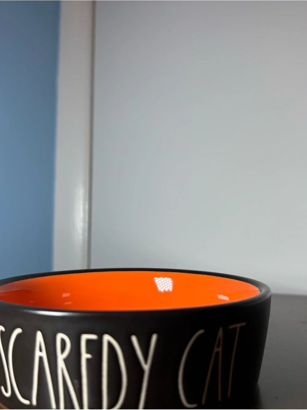 Rae Dunn Scaredy Cat Bowl - Black Exterior with Orange Interior